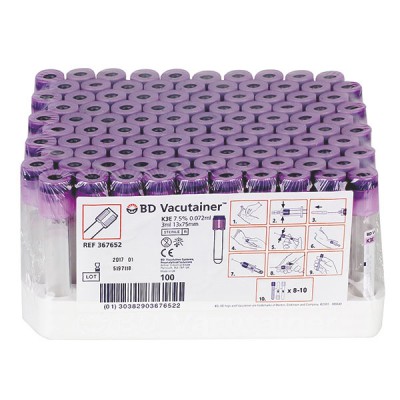 Vacutainer EDTA-Röhrchen lila, 75 x 13 mm x 4 ml, 100 St.